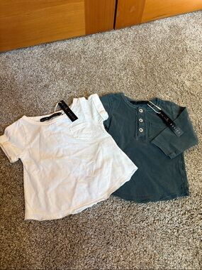 Miki Miette Boys 3 Month White Short Sleeve Tee & Gray Henley - 2-Pack NWT